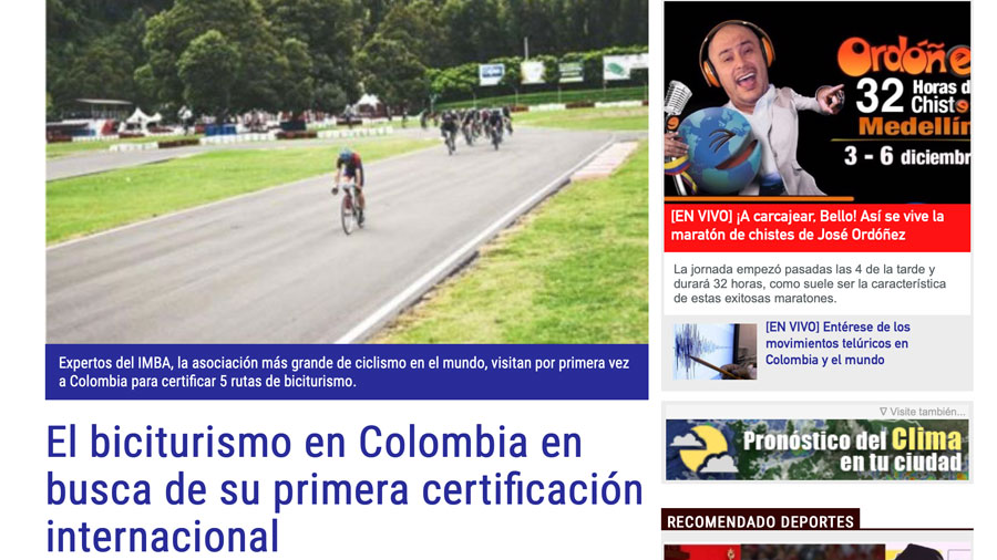 elperiodicodeportivo.com.co – 04/12/2018 – El biciturismo en Colombia en busca de su primera certificación internacional